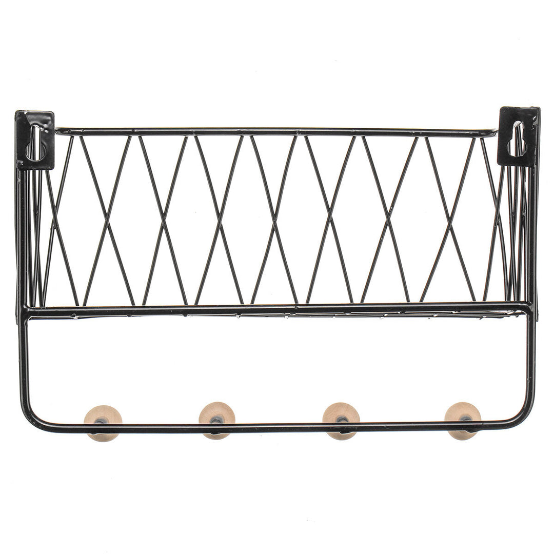 Industrial Metal Wire Wood Wall Shelf Rack Modern Loft Dorm Storage Shelf Image 1