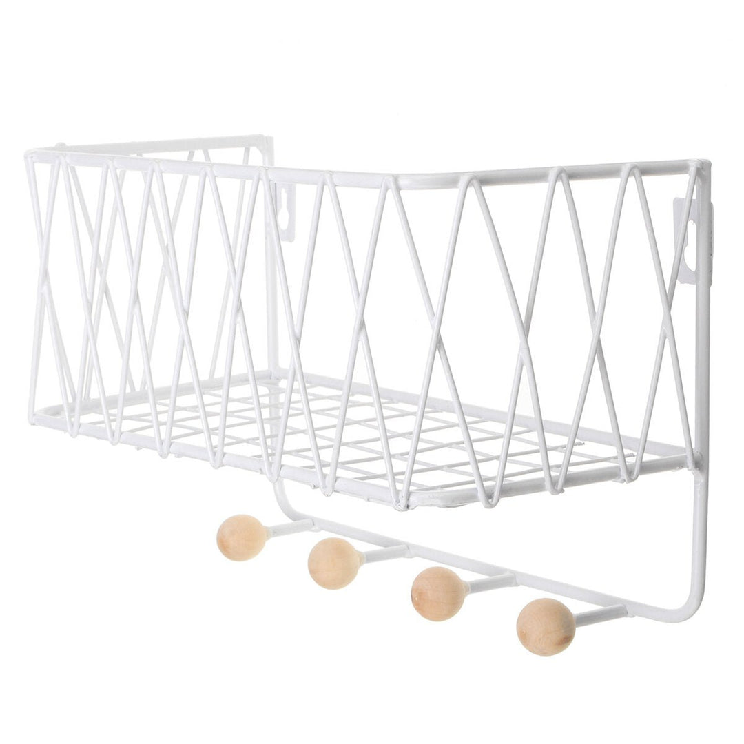 Industrial Metal Wire Wood Wall Shelf Rack Modern Loft Dorm Storage Shelf Image 3