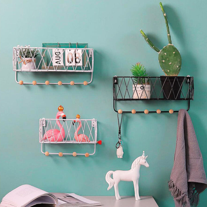 Industrial Metal Wire Wood Wall Shelf Rack Modern Loft Dorm Storage Shelf Image 4