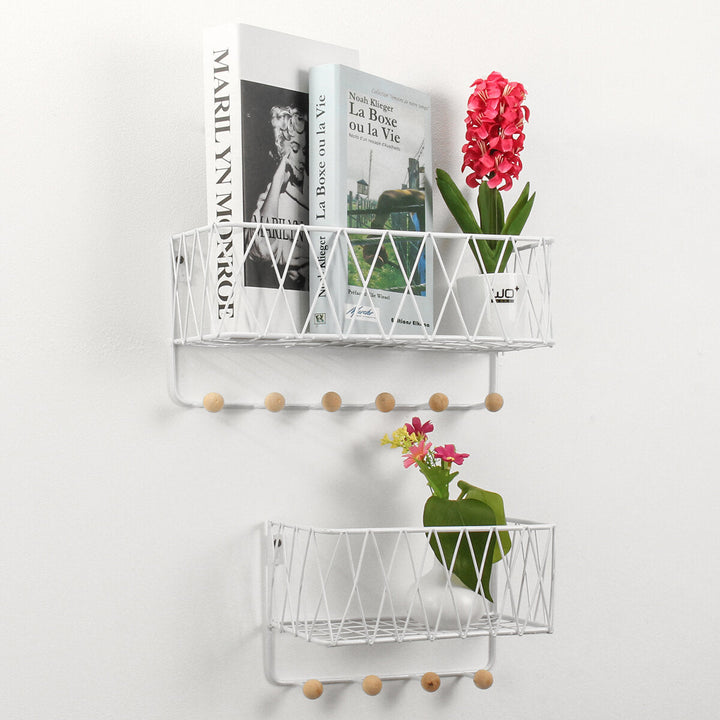 Industrial Metal Wire Wood Wall Shelf Rack Modern Loft Dorm Storage Shelf Image 7