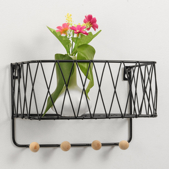 Industrial Metal Wire Wood Wall Shelf Rack Modern Loft Dorm Storage Shelf Image 8