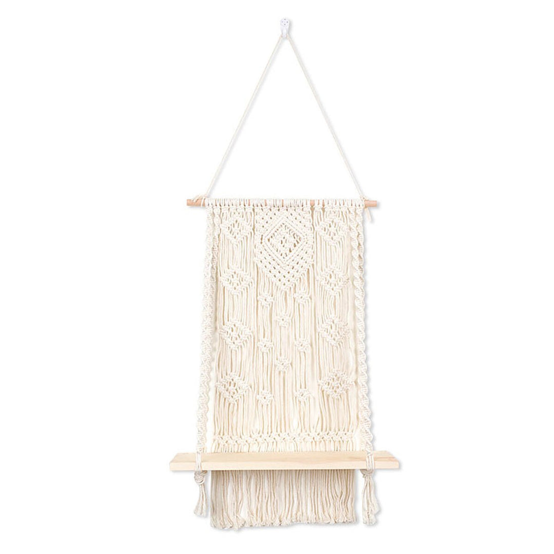 Macrame Plant Hanger Basket Hand Woven Tapestry Wood Pot Shelf Room Decoration Image 1