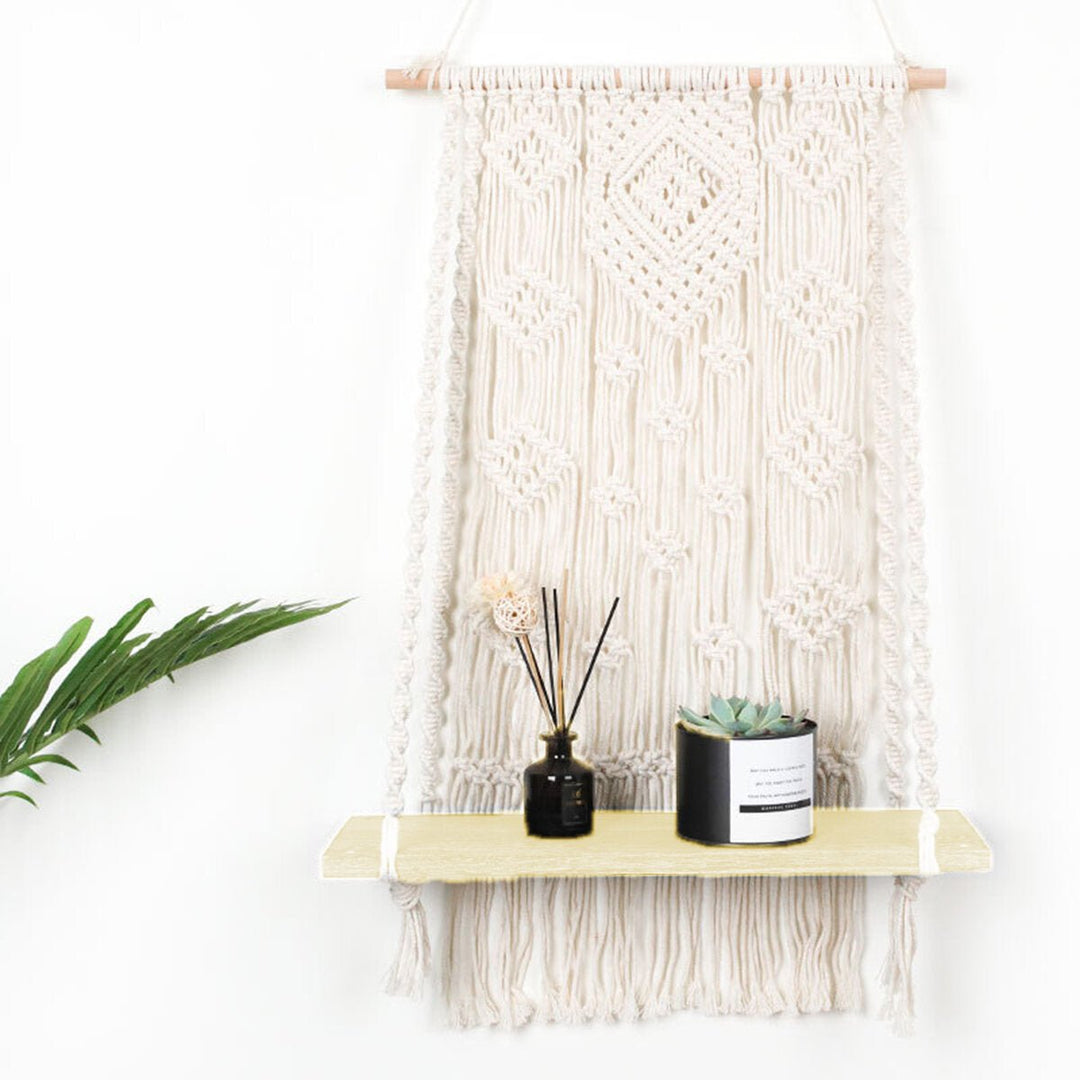 Macrame Plant Hanger Basket Hand Woven Tapestry Wood Pot Shelf Room Decoration Image 2