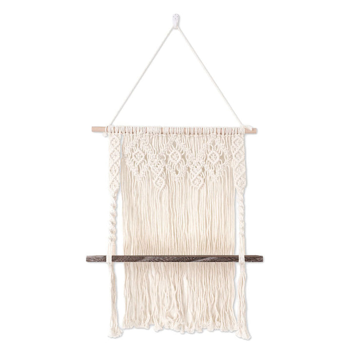 Macrame Plant Hanger Platform Basket Bohemian Hand Woven Tapestry Wood Pot Shelf Image 1