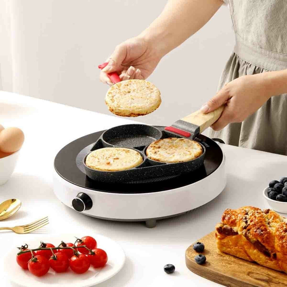 Medical Stone Coating Non-stick Three Holes Omelette Pan Egg Dumpling Pan Non-slip Anti-scalding Breakfast Pan Image 2