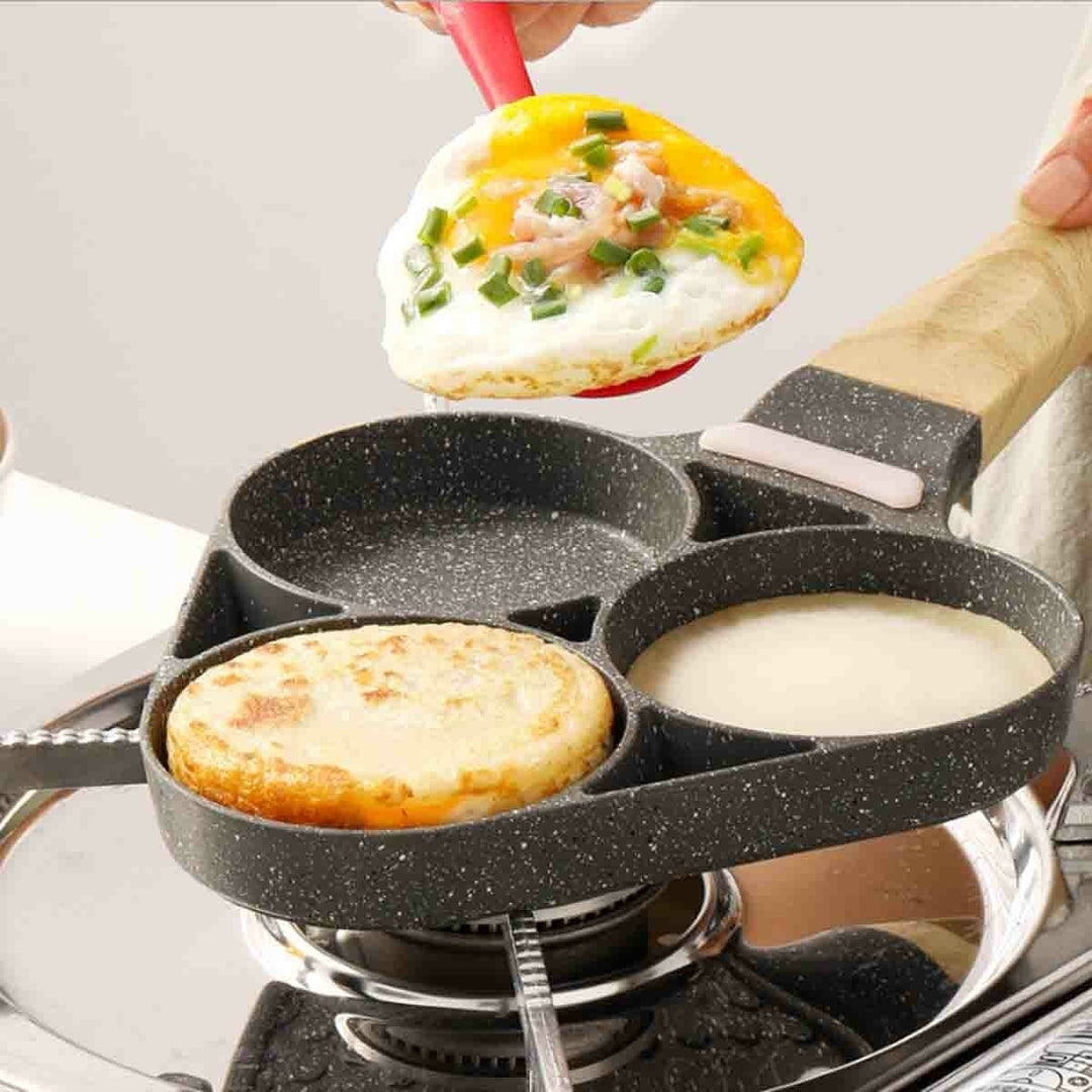 Medical Stone Coating Non-stick Three Holes Omelette Pan Egg Dumpling Pan Non-slip Anti-scalding Breakfast Pan Image 5