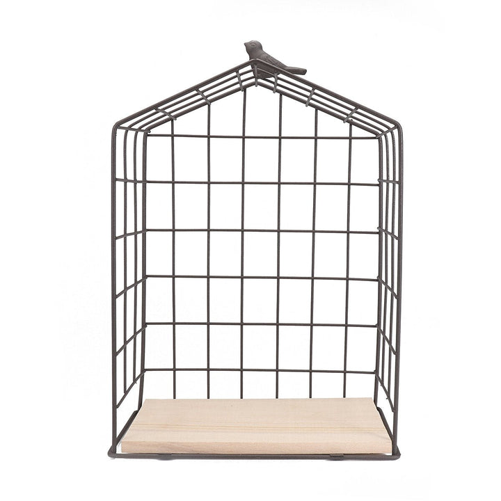 Large Metal and Wood Wall Hanging Shelf Birdcage Storage Bracket Hallway Display Image 1