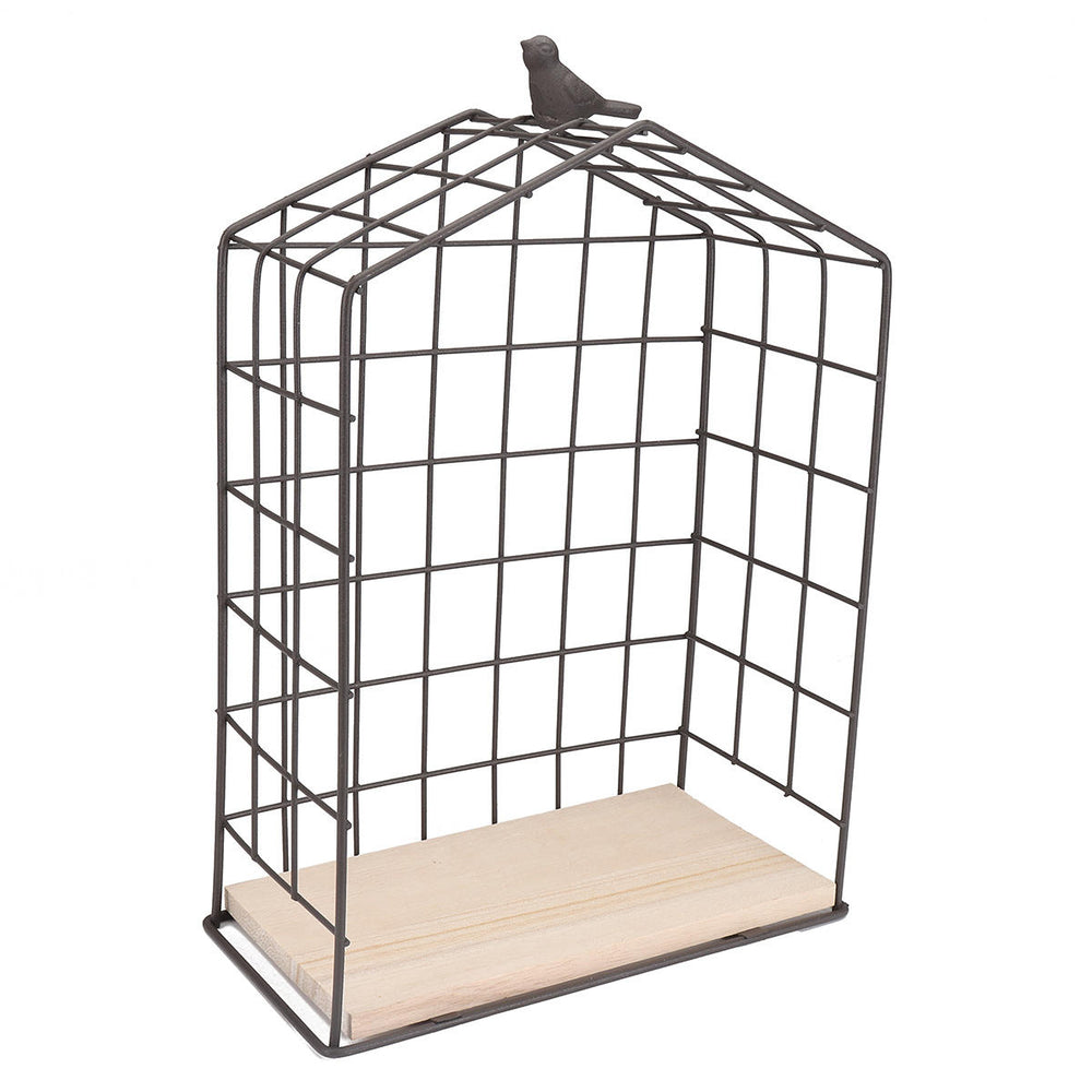 Large Metal and Wood Wall Hanging Shelf Birdcage Storage Bracket Hallway Display Image 2