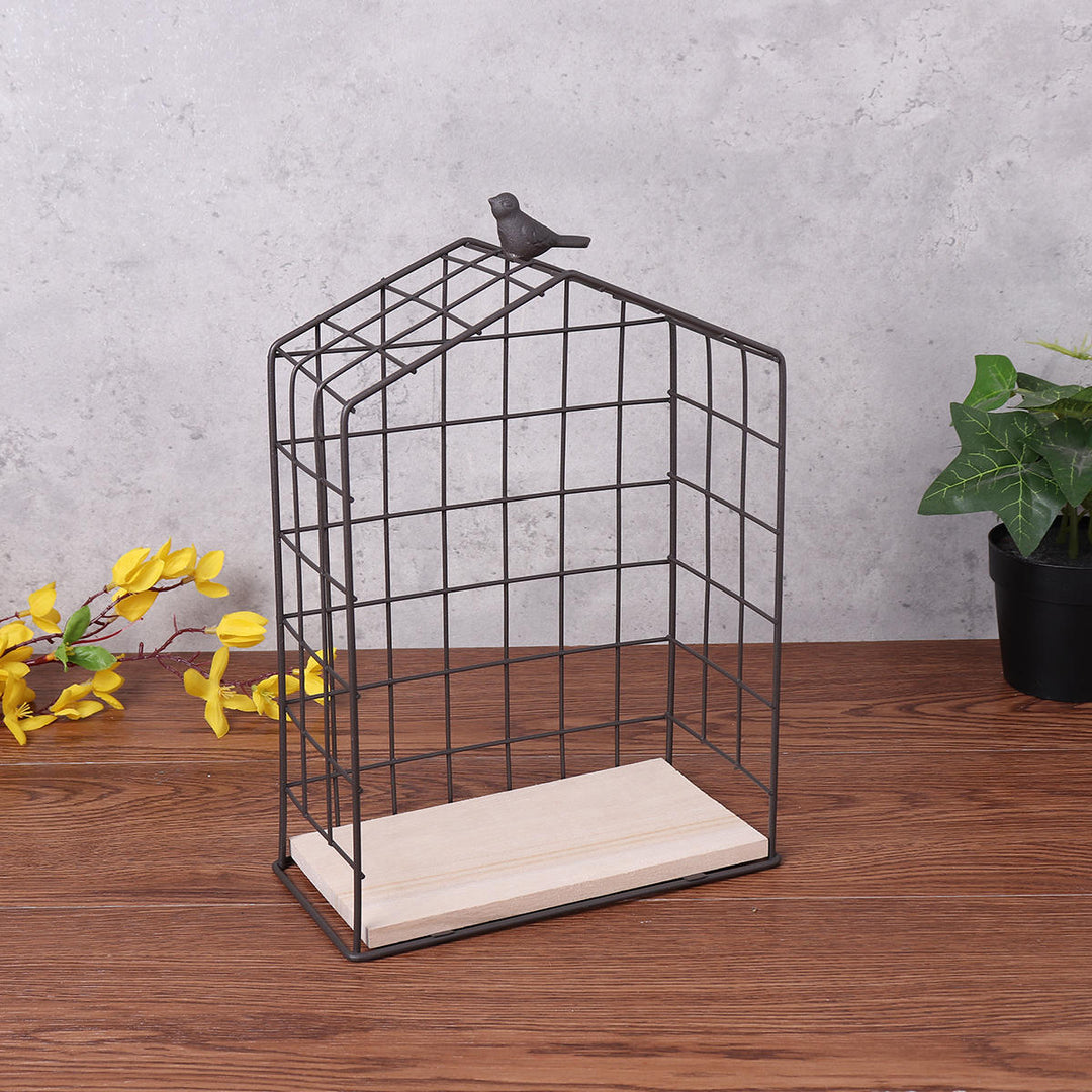 Large Metal and Wood Wall Hanging Shelf Birdcage Storage Bracket Hallway Display Image 5