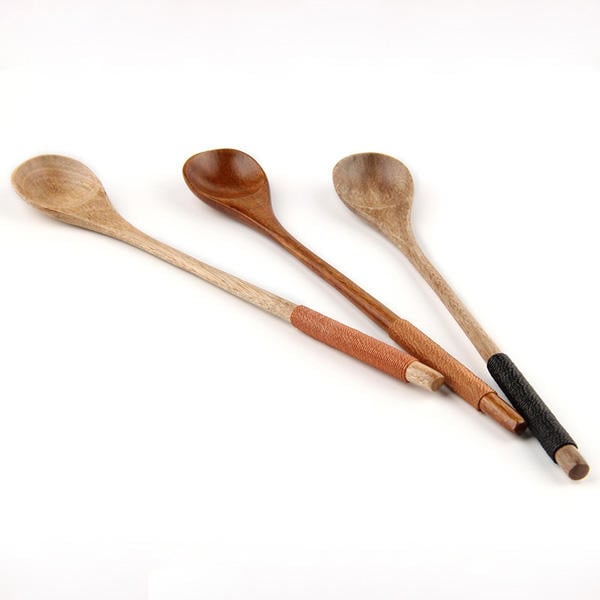 Long Handle Wooden Mixing Spoon Tie Wire Round Handle Ladle Stirring Spoon Image 4