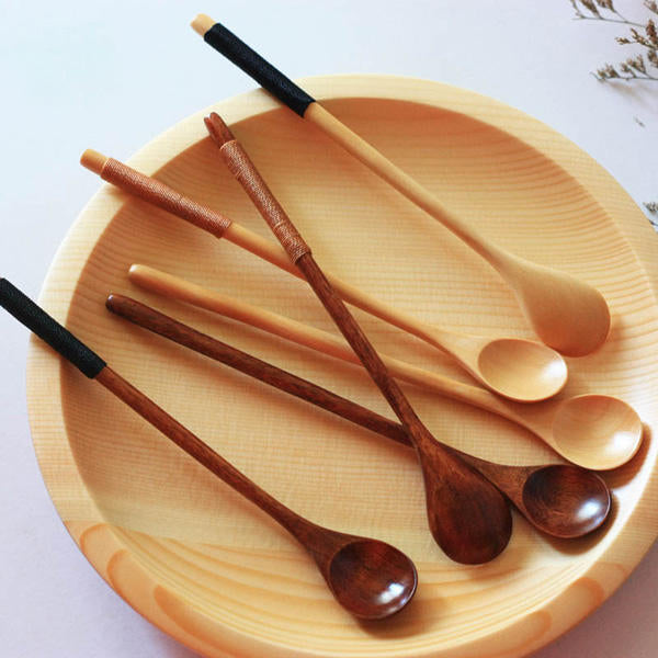 Long Handle Wooden Mixing Spoon Tie Wire Round Handle Ladle Stirring Spoon Image 5