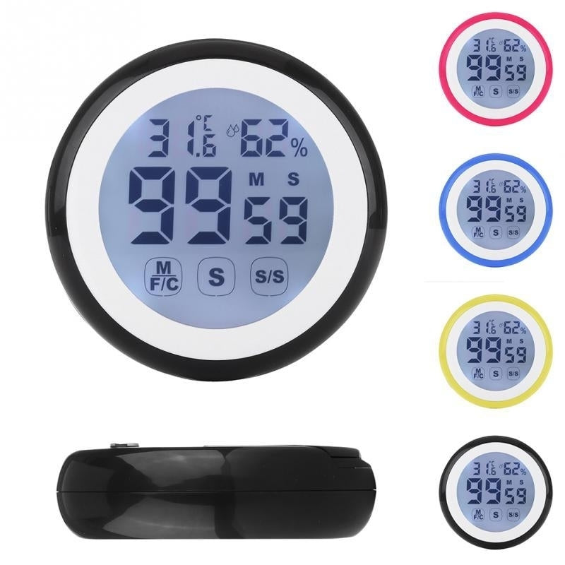 LCD Digital Touch Screen Kitchen Timer Count UP Alarm Clock Temperature And Humidity Me Image 5