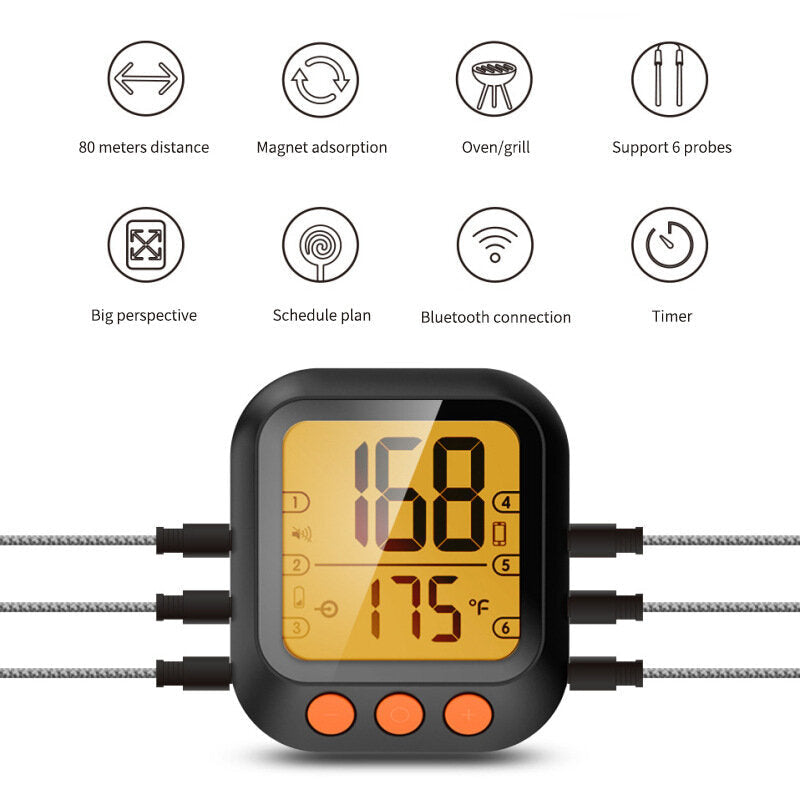 LCD Large Wide-angel Display Bluetooth Intelligent Barbecue Meat Thermometer 3.5" Image 5