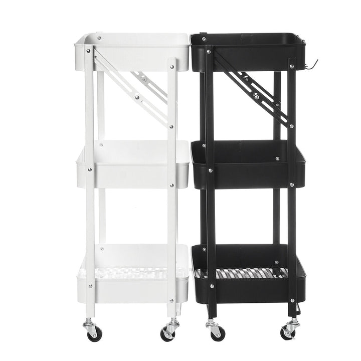 Multilayer Foldable Storage Rack with Wheels Kitchen Rolling Cart Free Installation Floor Shelf Image 1