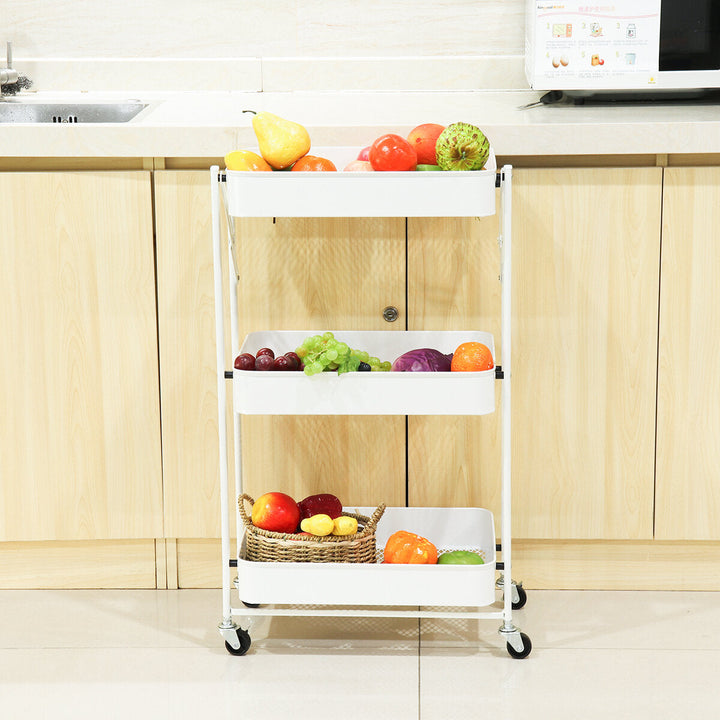 Multilayer Foldable Storage Rack with Wheels Kitchen Rolling Cart Free Installation Floor Shelf Image 4