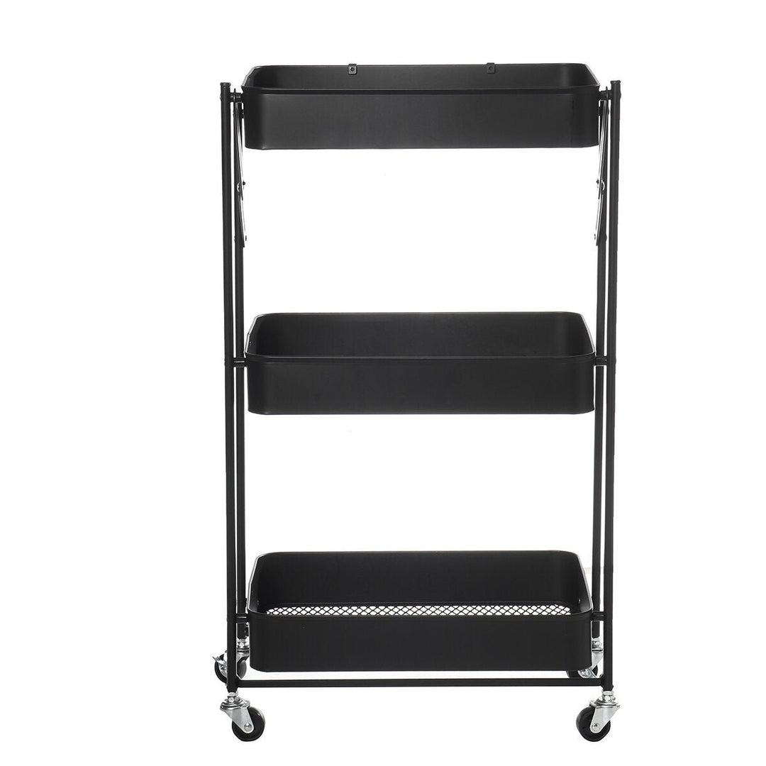 Multilayer Foldable Storage Rack with Wheels Kitchen Rolling Cart Free Installation Floor Shelf Image 8