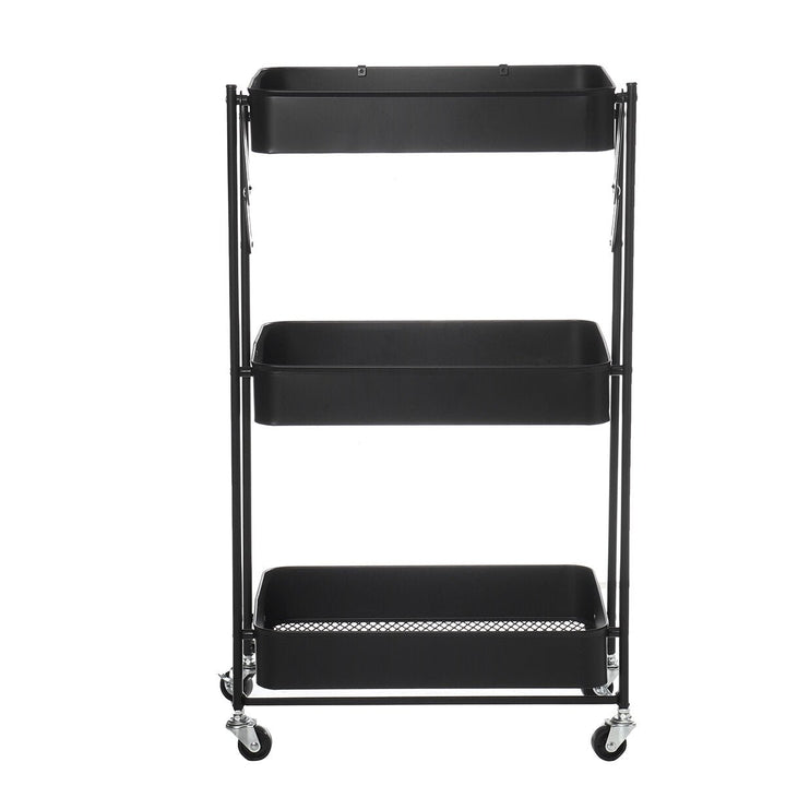 Multilayer Foldable Storage Rack with Wheels Kitchen Rolling Cart Free Installation Floor Shelf Image 8