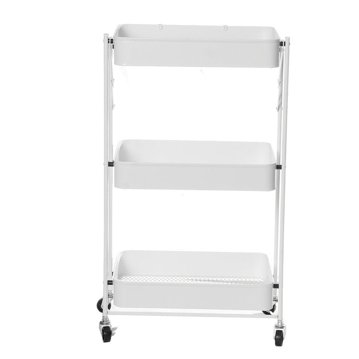 Multilayer Foldable Storage Rack with Wheels Kitchen Rolling Cart Free Installation Floor Shelf Image 9