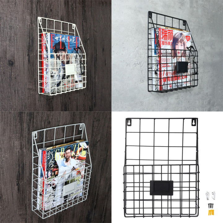 Modern Wire Storage Baskets Magazine Newspaper Wall Mounted Post Rack Organizer Shelf Image 7