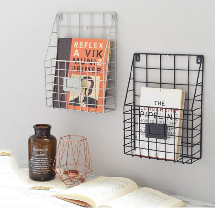 Modern Wire Storage Baskets Magazine Newspaper Wall Mounted Post Rack Organizer Shelf Image 8