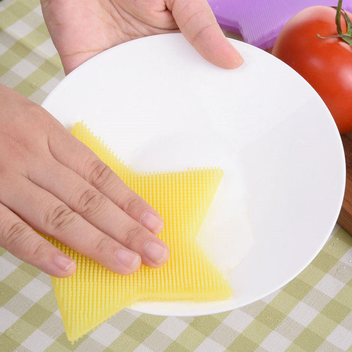 Multi-function Star Shape Silicone Dish Cleaning Brush Scrubber Heat Resistant Coaster Image 4