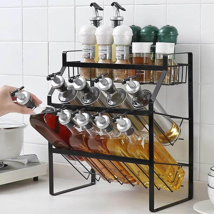 Multi-Functional 3-Tier Condiment Rack Kitchen Supplies Collection Arrangement Shelf Ground Storage Organizer Image 3