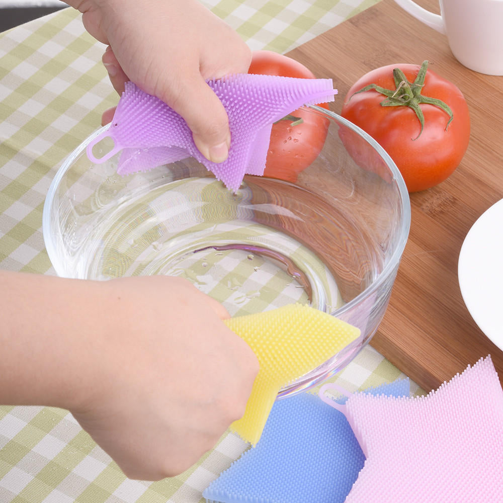 Multi-function Star Shape Silicone Dish Cleaning Brush Scrubber Heat Resistant Coaster Image 6