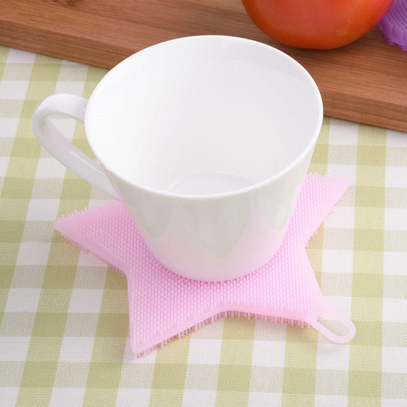 Multi-function Star Shape Silicone Dish Cleaning Brush Scrubber Heat Resistant Coaster Image 7