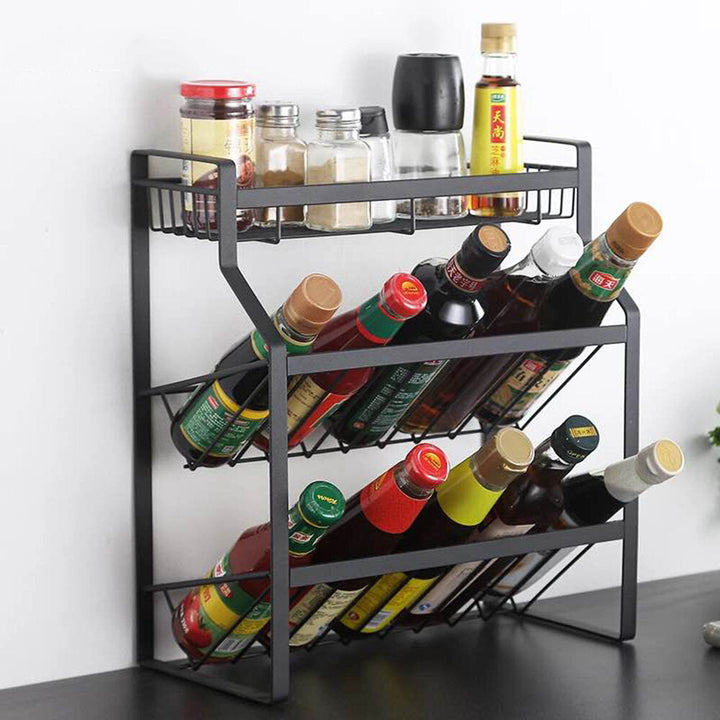 Multi-Functional 3-Tier Condiment Rack Kitchen Supplies Collection Arrangement Shelf Ground Storage Organizer Image 4