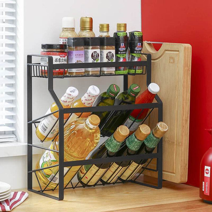 Multi-Functional 3-Tier Condiment Rack Kitchen Supplies Collection Arrangement Shelf Ground Storage Organizer Image 5