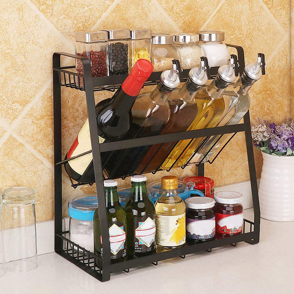 Multi-Functional 3-Tier Condiment Rack Kitchen Supplies Collection Arrangement Shelf Ground Storage Organizer Image 6