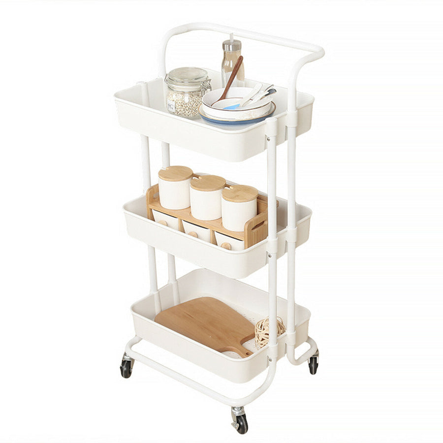 Multi-functional 3-Tier Storage Rack Trolley Rolling Utility Cart Home Kitchen Storage Rack Image 1