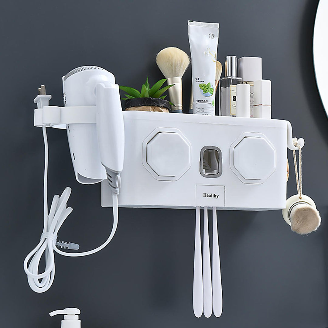 Multi-function Toothbrush Holder Automatic Toothpaste Dispenser Hair Dryer Racks Image 6