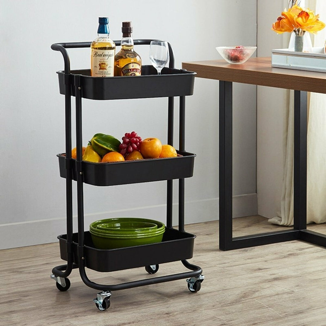 Multi-functional 3-Tier Storage Rack Trolley Rolling Utility Cart Home Kitchen Storage Rack Image 7