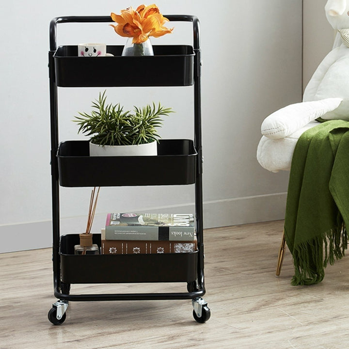 Multi-functional 3-Tier Storage Rack Trolley Rolling Utility Cart Home Kitchen Storage Rack Image 8