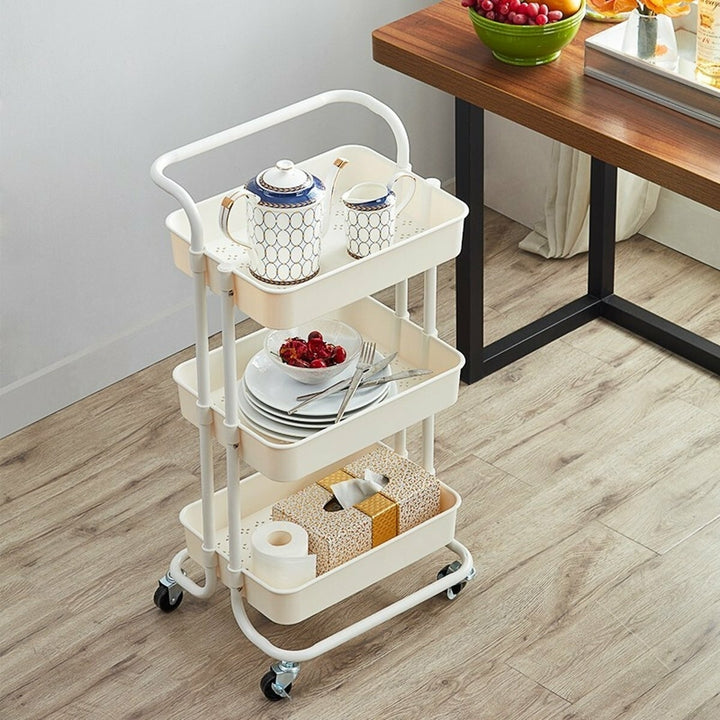 Multi-functional 3-Tier Storage Rack Trolley Rolling Utility Cart Home Kitchen Storage Rack Image 9