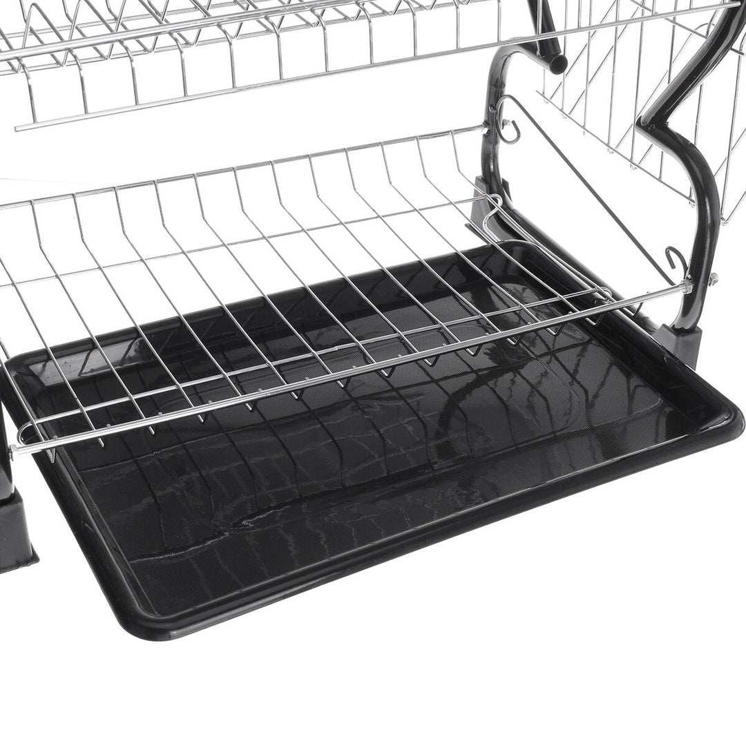 Multi-functional Double Layer Dish Rack Drain Rack Kitchen Storage Table And Chopsticks Rack Image 2