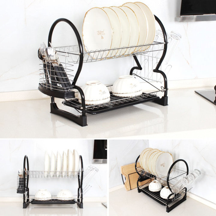 Multi-functional Double Layer Dish Rack Drain Rack Kitchen Storage Table And Chopsticks Rack Image 5