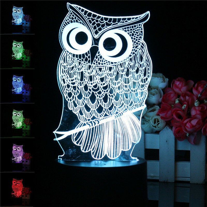 Owl 3D LED Color Change Night Light USB Charge Table Desk Lamp Decorations With Remote Controller Image 11