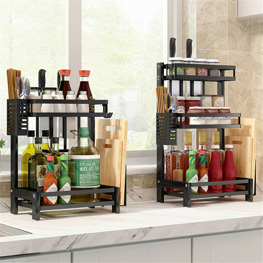 Nonslip 2,3 Tier Spice Rack Stainless Steel Storage Shelf Organizer Holder Kitchen Rack Image 4