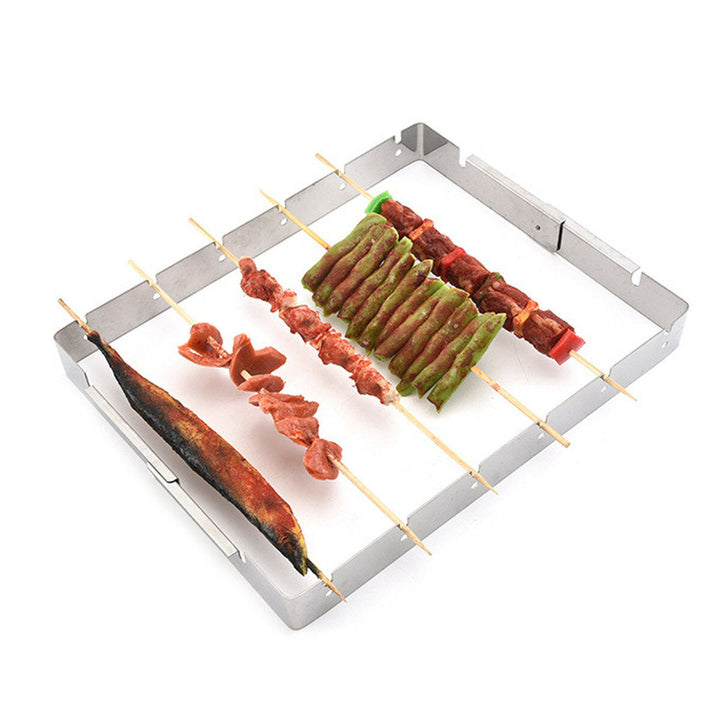 Portable Barbecue BBQ Rack Stainless Steel Skewer Meat Foods Grill Camping Tool Image 1