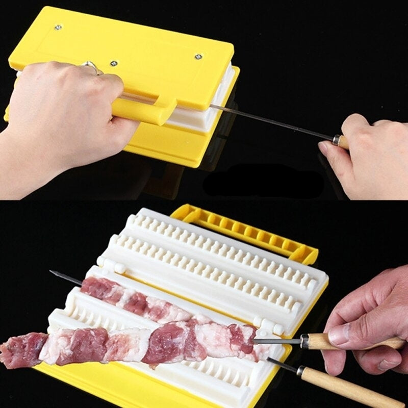 Portable Multi-functional Single,Double Row BBQ Meat Skewer Kitchen Meat String Device Barbecue String Tool Image 4