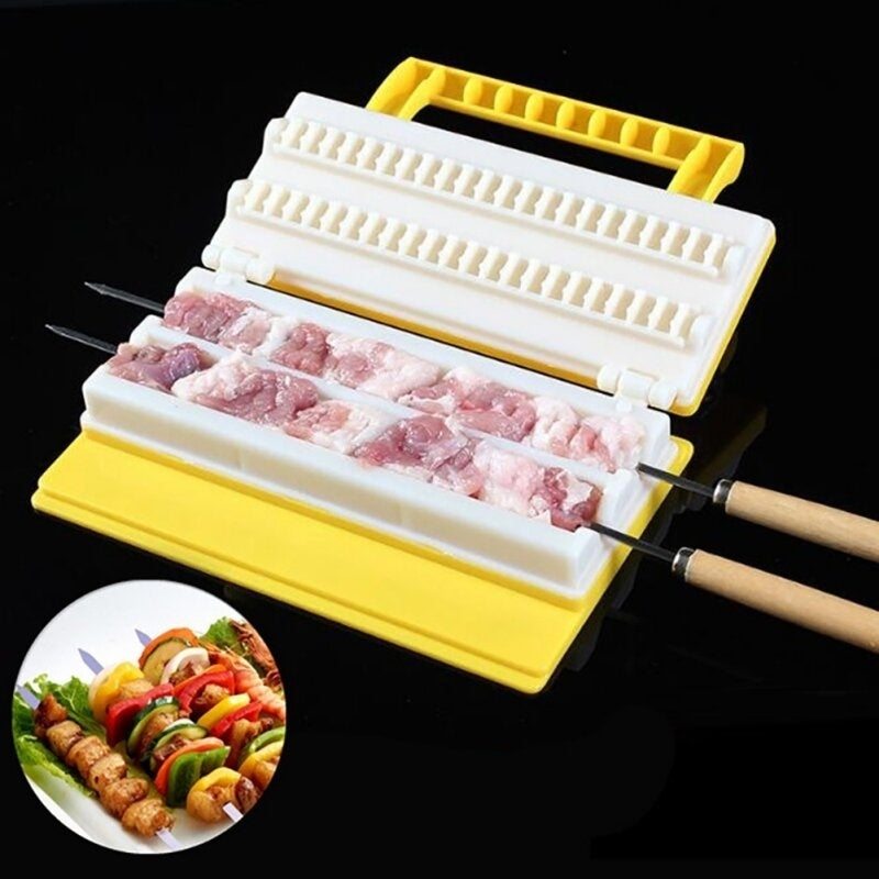 Portable Multi-functional Single,Double Row BBQ Meat Skewer Kitchen Meat String Device Barbecue String Tool Image 5