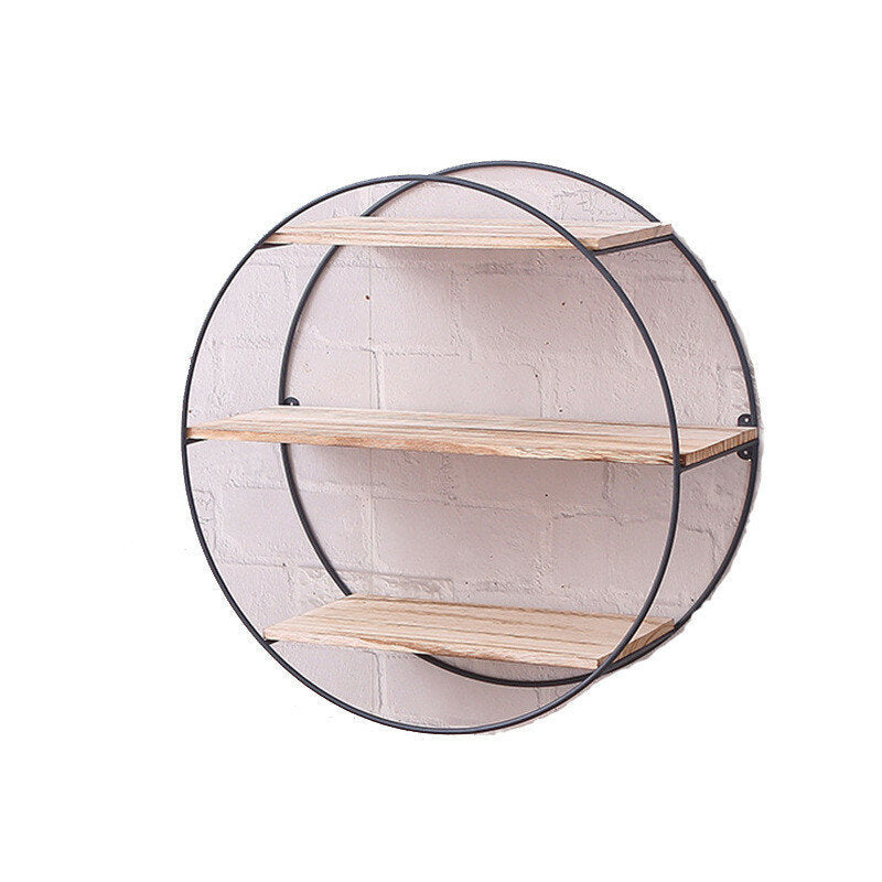 Round Wall Unit Retro Industrial Style Wood Metal Wall Shelf Rack Book Shelf Storage Rack Image 2