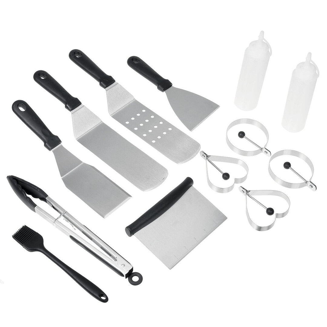 Stainless Steel Griddle Cooking Kit Grill Spatula Tongs Egg Ring Flipper Scraper Grill Kit Image 1