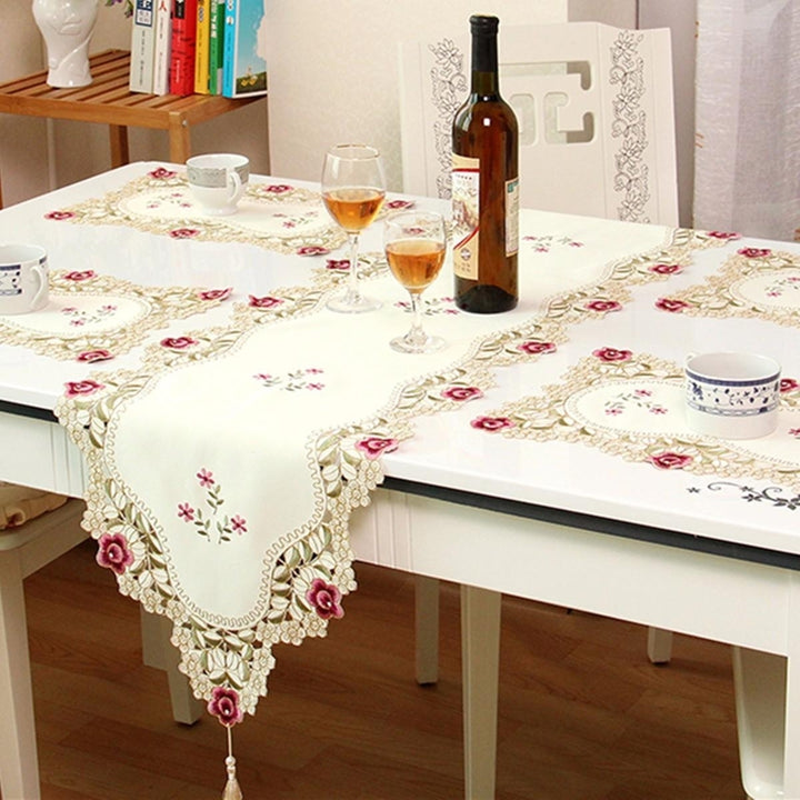 Table Runner Flower Desk Cover With Tassel Wedding Birthday Party Decor Image 5