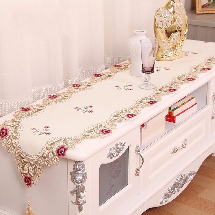 Table Runner Flower Desk Cover With Tassel Wedding Birthday Party Decor Image 6