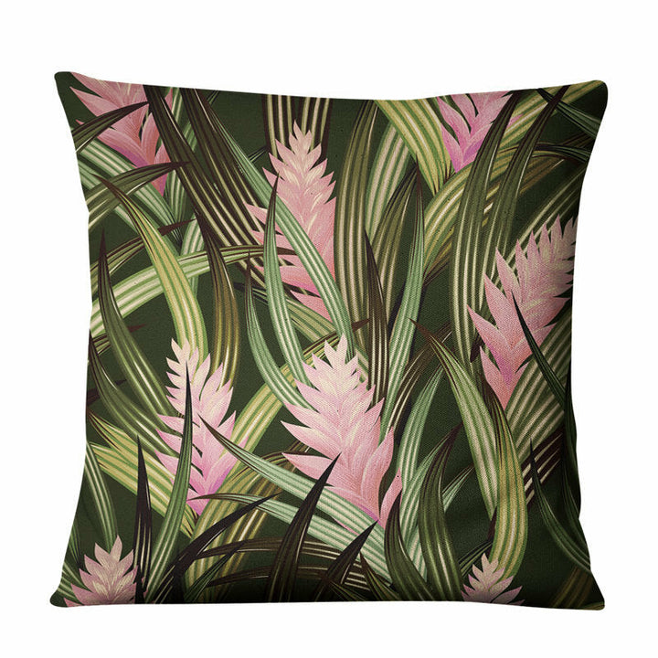 Tropical Green Plants Flowers Linen Pillowcase Home Fabric Sofa Cushion Cover Image 1