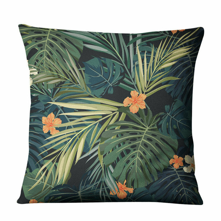 Tropical Green Plants Flowers Linen Pillowcase Home Fabric Sofa Cushion Cover Image 2