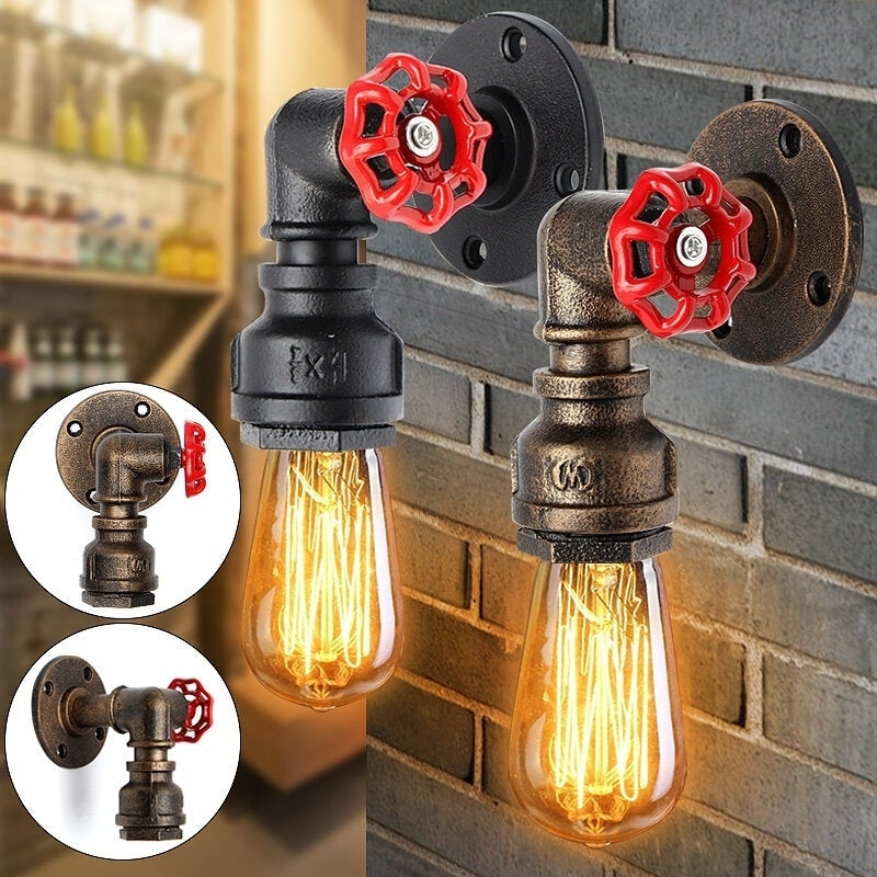 Vintage Industrial Retro Iron Water Pipe Shape Wall Lamp Sconce Light Fixture Image 2